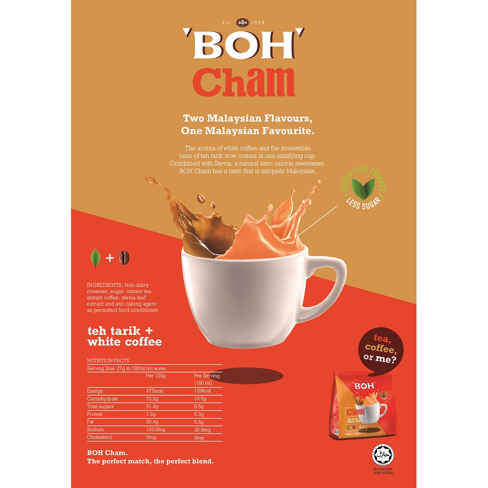 BOH Tea Cham - Trà sữa + Cà phê trắng (12's)